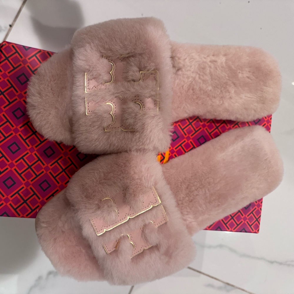 Tory Burch plush slides